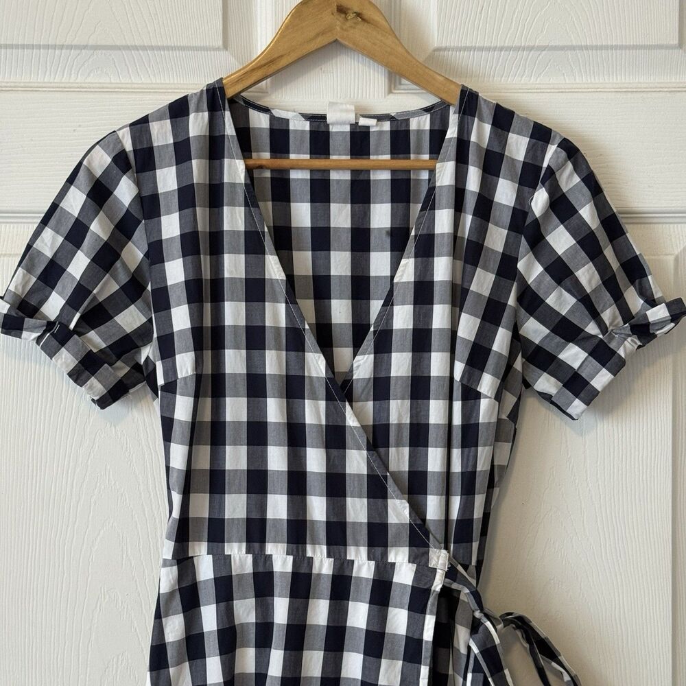 GAP Navy White Gingham Wrap Midi Dress Cotton Ruffle Hem Women’s Small - Picture 4 of 10